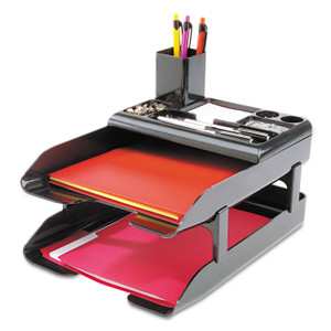 deflecto Corporate Desk Tray Set, 2 Sections, Letter to Legal Size Files, 10" x 13.63" x 2.25", Black, Set View Product Image