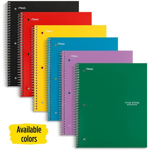 Five Star Wirebound Wide Rule 1-Subject Notebook - 100 Sheets - Wire Bound - Wide Ruled Front Ruling - 8" x 10 1/2" Sheet Size - Assorted Plastic Cover Product Image 