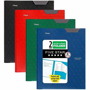 Mead Pocket Folder - 3 x Prong Fastener(s) - 2 Pocket(s) - Assorted Product Image 