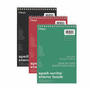 Mead Spell-Write Wirebound Steno Pad, Gregg Rule, Randomly Assorted Cover Colors, 80 Green 6 x 9 Sheets View Product Image