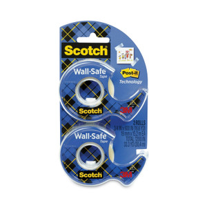 Scotch Wall-Safe Tape with Dispenser, 1" Core, 0.75" x 50 ft, Clear, 2/Pack (MMM183DM2) View Product Image