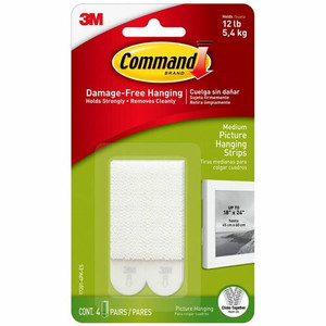 Command Medium Picture Hanging Strips - 2.75" Length x 0.63" Width x 100 mil Thickness - White - Foam - 2/Set Product Image 