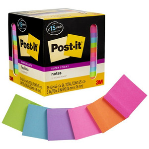 Post-it Super Sticky Notes - 15 - 3" Flag/Note Width x 3" Flag/Note Length - Square - 45 Sheets per Pad - Neon Orange, Tropical Pink, Power Pink, Iris, Blue Paradise, Neon Green Limeade Product Image 