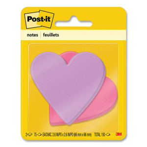 Post-it Notes Die-Cut Heart Shaped Notepads, 3" x 3", Pink/Purple, 75 Sheets/Pad, 2 Pads/Pack View Product Image