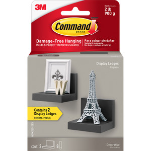 3M Shelf Ledge, 8 Command Strips, Holds 2 lb, 4"Wx3"H, 2/PK, BK (MMMHOM23S2ES) View Product Image