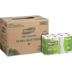 Marcal 100% Recycled Soft/Strong Bath Tissue - 2 Ply - 4.20" Width x 3.60" Length - 168 Sheets/Roll - White - 16 Rolls Per Pack - (MRC16466CT) Product Image 