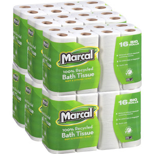 Marcal Paper Mills, Inc Bathroom Tissue, 2-Ply, 168 Sheets/Roll, 96 Rolls/CT, White (MRC16466CT) View Product Image