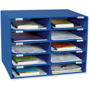 Pacon Mail Box, 10 Slots, 12-1/2"x10"x3", Blue (PAC001309) View Product Image
