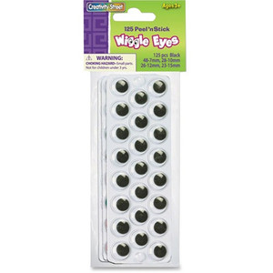 Pacon Wiggle Eyes, Self-adhesive, 7/10/12/15mm, 137/PK, Black (PAC343802) View Product Image