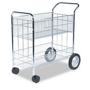 Fellowes Wire Mail Cart, Metal, 2 Bins, 21.5" x 37.5" x 39.5", Chrome (FEL40912) View Product Image