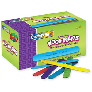 Creativity Street Jumbo Craft Sticks Bright Assortment - Craft, Project - 0.75" Width x 2" Thickness x 6" Length - Assorted - Wood Product Image 