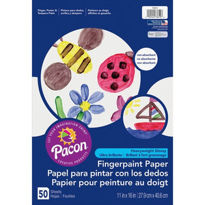 Pacon Coated Finger Paint Art Paper - 50 Sheets - 11" x 16" Sheet Size - White Paper - Non Absorbant, Bleed Resistant, Smear Resistant Product Image 