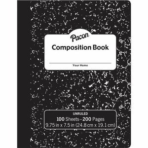Pacon Unruled Compositon Book - 100 Sheets - Plain - Unruled Front Ruling - 7 1/2" x 9 3/4" Sheet Size - Black Marble Cover Product Image 
