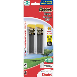 Pentel Hi-Polymer Lead, .9mm HB, 2/PK, Black (PENC29BPHB2) View Product Image