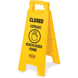 Rubbermaid Commercial Closed Multi-Lingual Floor Sign (RCP611278YW) View Product Image