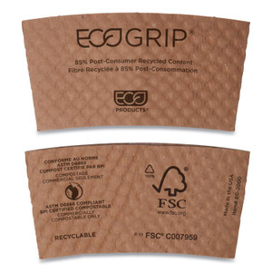 Eco-Products EcoGrip Hot Cup Sleeves - Renewable and Compostable, Fits 12, 16, 20, 24 oz Cups, Kraft, 1,300/Carton View Product Image