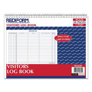 Rediform Visitors Log Book,1000 Entries,Wire,50 Pgs,11"x8-1/2",White (RED9G620) View Product Image