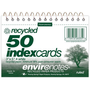 Roaring Spring Environotes Ruled Lined Perforated Spiralbound Recycled Index Cards (ROA28335) View Product Image