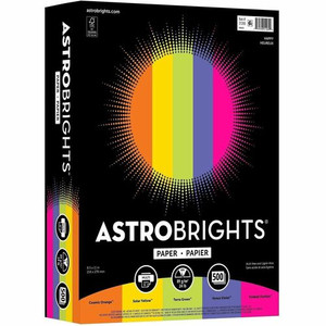 Astrobrights Color Copy Paper "Happy" , 5 Assorted Colours - Letter - 8 1/2" x 11" - 24 lb Basis Weight - Acid-free, Lignin-free - Cosmic Orange, Solar Yellow, Terra Green, Venus Violet, Fireball Fuchsia Product Image 