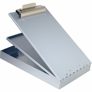 Saunders Cruiser Mate Form Holder with Storage - 1" Clip Capacity - Top Opening - 8 1/2" x 14" Sheet Size - Aluminum - Gray Product Image 