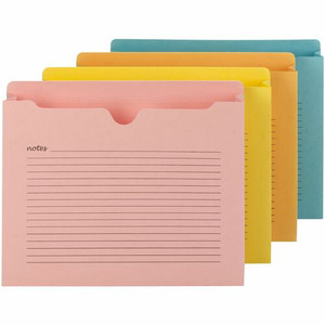 Smead Straight Tab Cut Letter Recycled File Jacket - 8 1/2" x 11" - 2" Expansion - 2 Plys - Aqua, Goldenrod, Pink, Yellow - Preprinted Product Image 