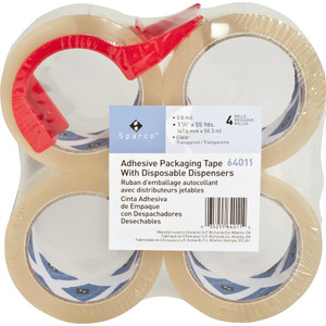 Sparco Packaging Tape w/Dispenser,3" Core,3mil,2"x55 Yds,4 RL/PK,CL (SPR64011) View Product Image