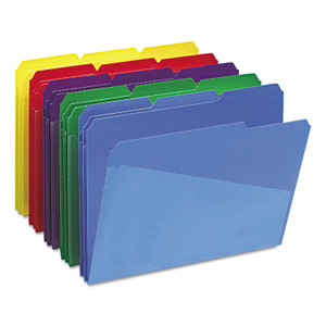 Smead Poly Colored File Folders With Slash Pocket, 1/3-Cut Tabs: Assorted, Letter Size, 0.75" Expansion, Assorted Colors, 30/Box View Product Image