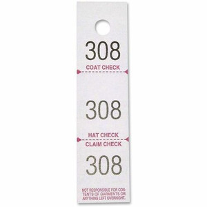 Sparco 3-Part Coat Check Tickets - White Product Image 