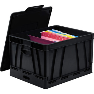 Storex Collapsible Storage Crate - External Dimensions: 14.3" Width x 17.3" Depth x 10.5" Height - 45 lb - 9.25 gal - Media Size Supported: Letter, Legal - Lid Lock Closure Product Image 
