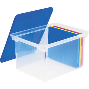 Storex Tote with Comfort Edges, Letter/Legal Files, 13.9" x 18.3" x 10.6", Blue/Clear, 4/Carton (STX61508U04C) View Product Image