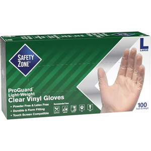 Safety Zone Powder Free Clear Vinyl Gloves - 9.25" Glove Length - Large Size - Clear - Latex-free, DEHP-free, DINP-free, PFAS-free, Comfortable, Silicone-free - For Janitorial Use, Cosmetics, Painting, Cleaning, General Purpose, Pet Care Product Image 