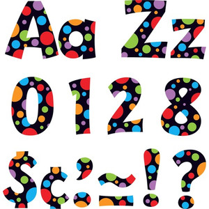 Trend Ready Letter Neon Dots - 83 x Lowercase Letters, 20 x Numbers, 36 x Punctuation Marks, 59 x Uppercase Letters, 18 x Spanish Accent Mark Shape - Pin-up - 4" Height x 8" Length - Assorted Product Image 