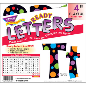 Trend Ready Letter Neon Dots - 83 x Lowercase Letters, 20 x Numbers, 36 x Punctuation Marks, 59 x Uppercase Letters, 18 x Spanish Accent Mark Shape - (TEP79754) Product Image 