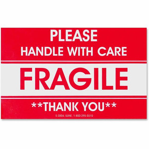 Tatco Fragile/Handle With Care Shipping Label - Fragile - Handle with Care, Thank You - 3" Width x 5" Length - Rectangle - Red Product Image 