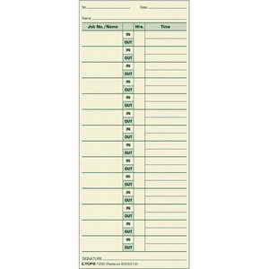 TOPS Job Cards Time Cards - 3.50" x 8.50" Sheet Size - Yellow - Manila Sheet(s) - Green Print Color Product Image 