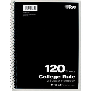 TOPS 3 - subject College Ruled Notebook - Letter (TOP65361) View Product Image