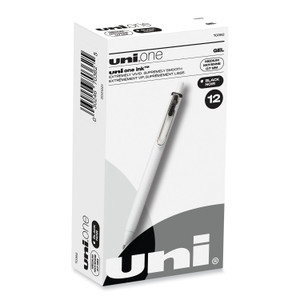 uniball uniONE Gel Pen, Retractable, Medium 0.7 mm, Black Ink, White/Black Barrel, Dozen (UBC70362) View Product Image