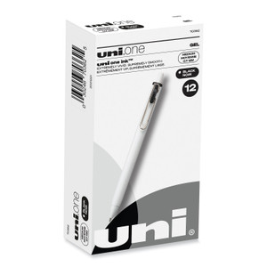 uniball uniONE Gel Pen, Retractable, Medium 0.7 mm, Black Ink, White/Black Barrel, Dozen View Product Image