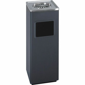 Safco Sandless Square Ash Urn/Trash Receptacle - 3 gal Capacity - Square - 24.3" Height x 9.5" Width x 9.5" Depth - Stainless Steel - Black Product Image 