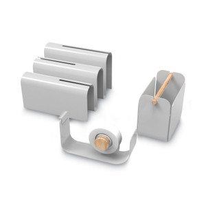 U Brands Arc Desktop Organization Kit, Letter Sorter/Tape Dispenser/Utility Cup, Metal, Gray (UBR3535A0001) View Product Image