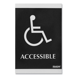 Headline Sign Century Series Office Sign, Accessible, 6 x 9, Black/Silver (USS4764) View Product Image