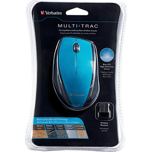 Verbatim Wireless Mouse, Blue LED, Easy Grip, 3-7/8"x2-1/2"x1-1/2",BE (VER97993) View Product Image