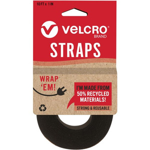 VELCRO Strap,Adjustable,Reusable,Recycled,1"x10',Black - Cable Strap - Black Product Image 