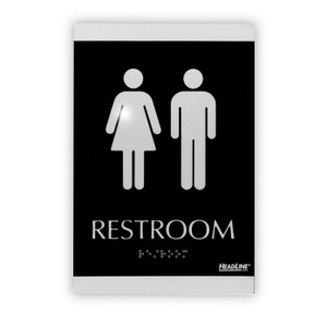 Headline Sign Century Series Office Sign, Men/Women Restroom, 6 x 9, Black/Silver (USS4249) View Product Image