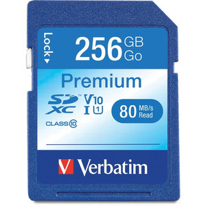 Verbatim 256GB Premium SDXC Memory Card, UHS-I V10 U1 Class 10 (VER99828) View Product Image