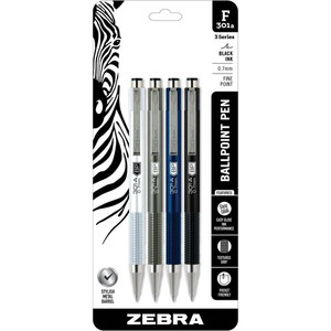 Zebra Pen 301A Stainless Steel Retractable Ballpoint Pens (ZEB27514) View Product Image