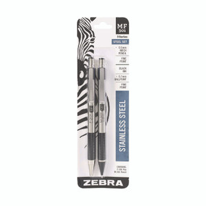 Zebra M/F 301 Stainless Steel Retractable Pen and Pencil Set, 0.7 mm Black Pen, 0.5 mm HB Pencil, Stainless Steel Barrels View Product Image
