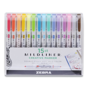 Zebra Mildliner Double Ended Highlighter, Assorted Ink Colors, Bold-Chisel/Fine-Bullet Tips, Assorted Barrel Colors, 15/Pack (ZEB78115) View Product Image