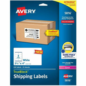 Avery Printable Shipping Labels, 2.5" x 4" , 200 Labels (5816) - 2 1/2" Width x 4" Length - Permanent Adhesive - Rectangle - Laser - White Product Image 