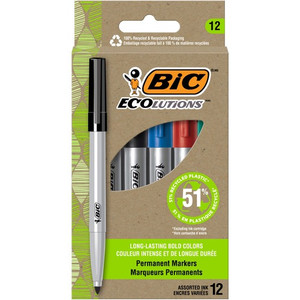 BIC Ecolutions Permanent Marker - 4.2 mm Bullet Marker Point - Blue, Green, Black, Red Ink Product Image 
